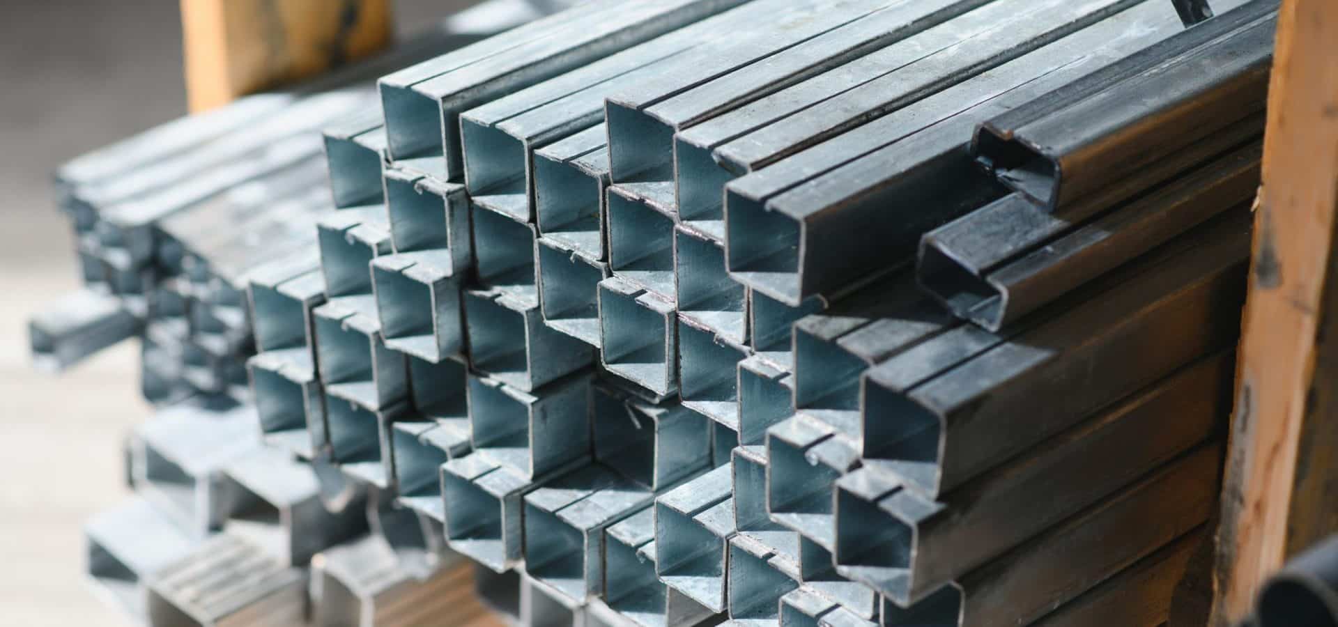 Closeup of steel in a metal supply warehouse